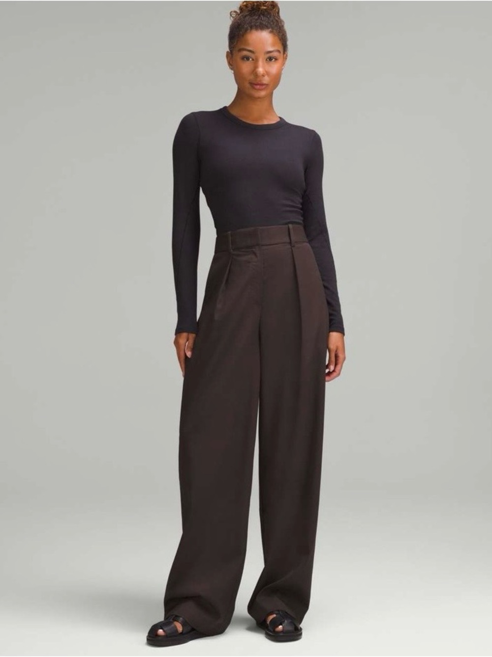 Lululemon Pleat-Front High-Rise Trouser Pants Espresso Brown SZ 6 Baggy Wide Leg